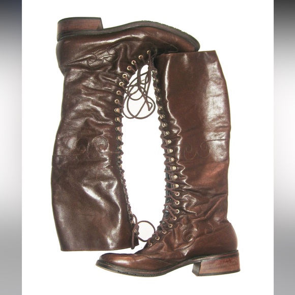 Vintage Olof Daughters Brown Mod Knee High Leather Boots - Picture 5 of 7